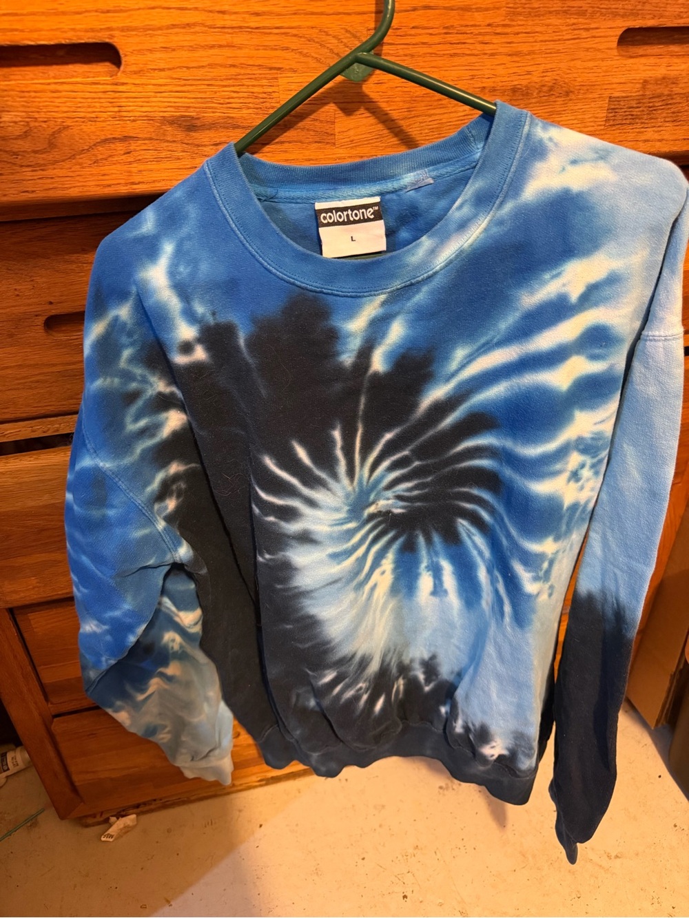 Colortone Blue Tie-Dye Crewneck Sweater - Large